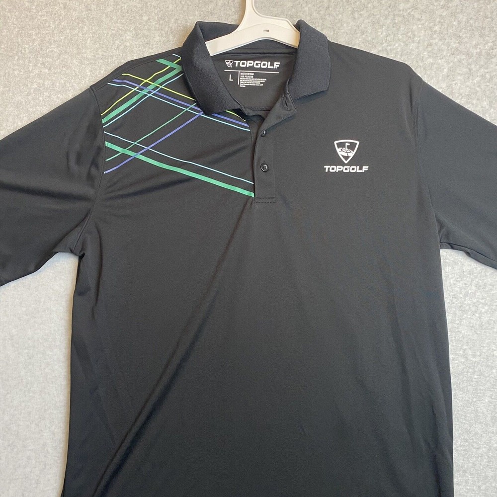 Top Golf TopGolf Polo Shirt Mens Large Black Short Sleeve 100% Polyester